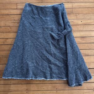 Vintage Anthropologie Elevenses Tweed Wool Blend Skirt Size 4 Teal Blue Bow
